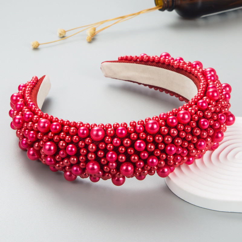 Headband Baroque Sponge Pearl Hair Accessories Women's Handmade Beaded Wide-Edged Fashion - 图片 5