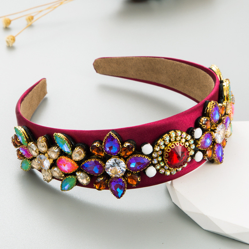 Retro Wide Edge Baroque Style Headband Inlaid Rhinestone Hair Hoop Fashion Women - 图片 4