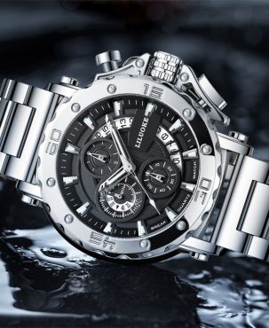 Watch Men's Thick Luminous Waterproof Men's Quartz Watch Black Silver Business Watch