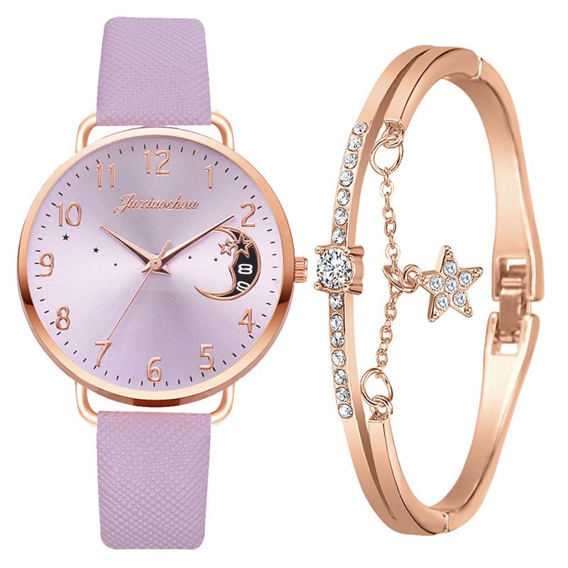Ladies Womens Watch+Bracelet Fashion Leather Strap Quartz Wristwatch Xmas Gift - 图片 3