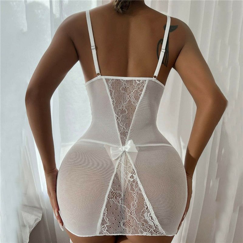 Women Sexy Lingerie Crotchless Lace Fishnet Bodysuit Bodystocking Babydoll Thong - 图片 3