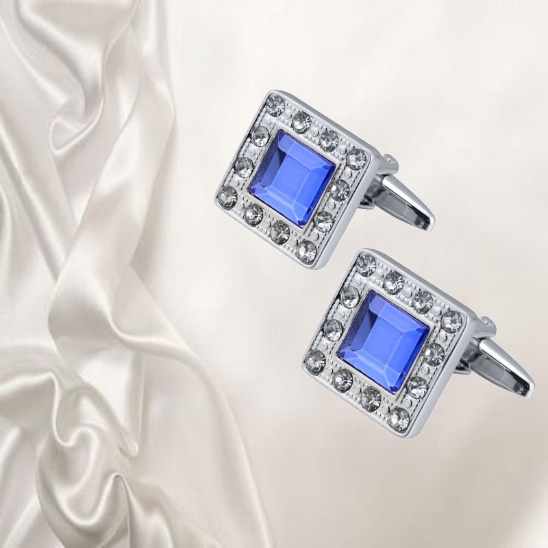 QUALITY MEN'S SILVER COLORFUL CRYSTAL SQUARE CUFFLINKS WEDDING CUFF LINKS - 图片 4