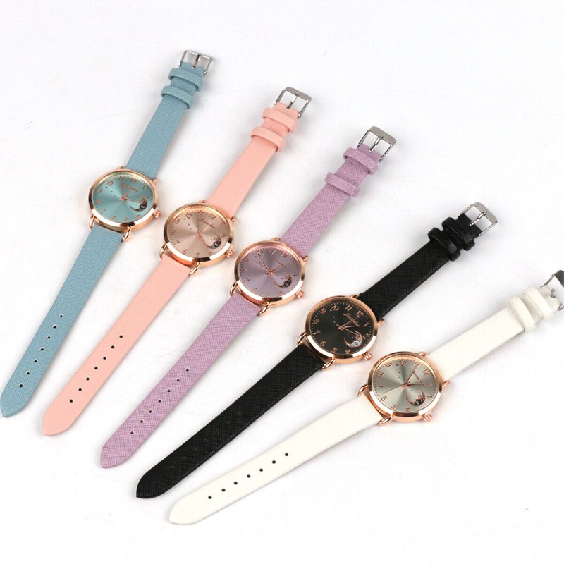 Ladies Womens Watch+Bracelet Fashion Leather Strap Quartz Wristwatch Xmas Gift - 图片 5