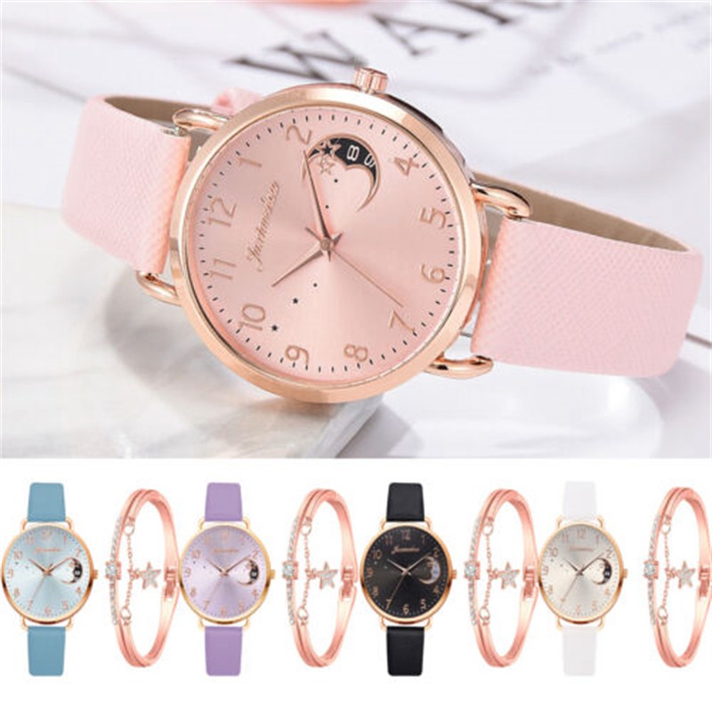 Ladies Womens Watch+Bracelet Fashion Leather Strap Quartz Wristwatch Xmas Gift