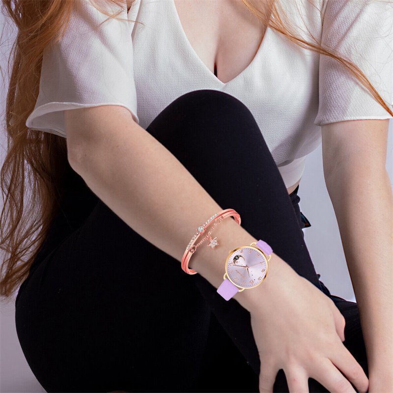 Ladies Womens Watch+Bracelet Fashion Leather Strap Quartz Wristwatch Xmas Gift - 图片 6
