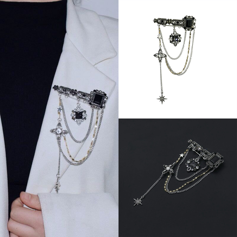 Dark Style Tassel Pendant Brooch Vintage Baroque Brooches Decoration Chest Chain Brooch - 图片 7