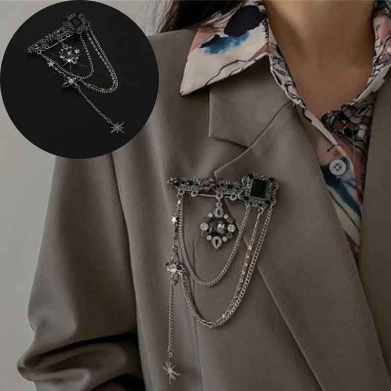 Dark Style Tassel Pendant Brooch Vintage Baroque Brooches Decoration Chest Chain Brooch - 图片 15