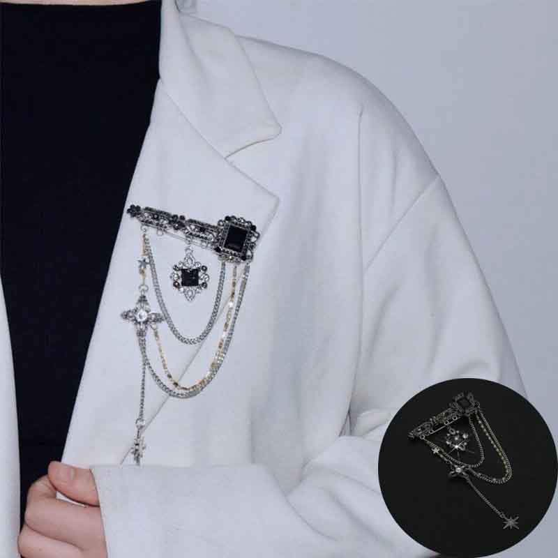 Dark Style Tassel Pendant Brooch Vintage Baroque Brooches Decoration Chest Chain Brooch - 图片 16