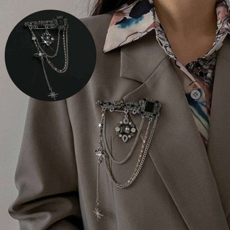 Dark Style Tassel Pendant Brooch Vintage Baroque Brooches Decoration Chest Chain Brooch - 图片 14