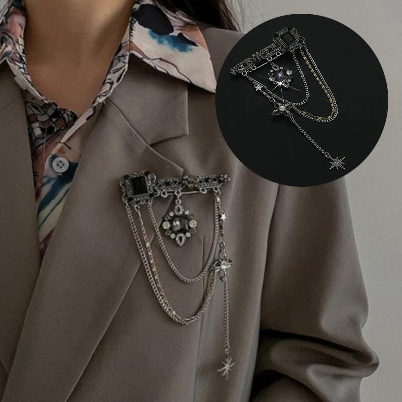 Dark Style Tassel Pendant Brooch Vintage Baroque Brooches Decoration Chest Chain Brooch - 图片 17