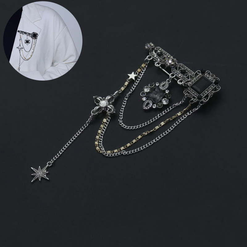 Dark Style Tassel Pendant Brooch Vintage Baroque Brooches Decoration Chest Chain Brooch - 图片 12