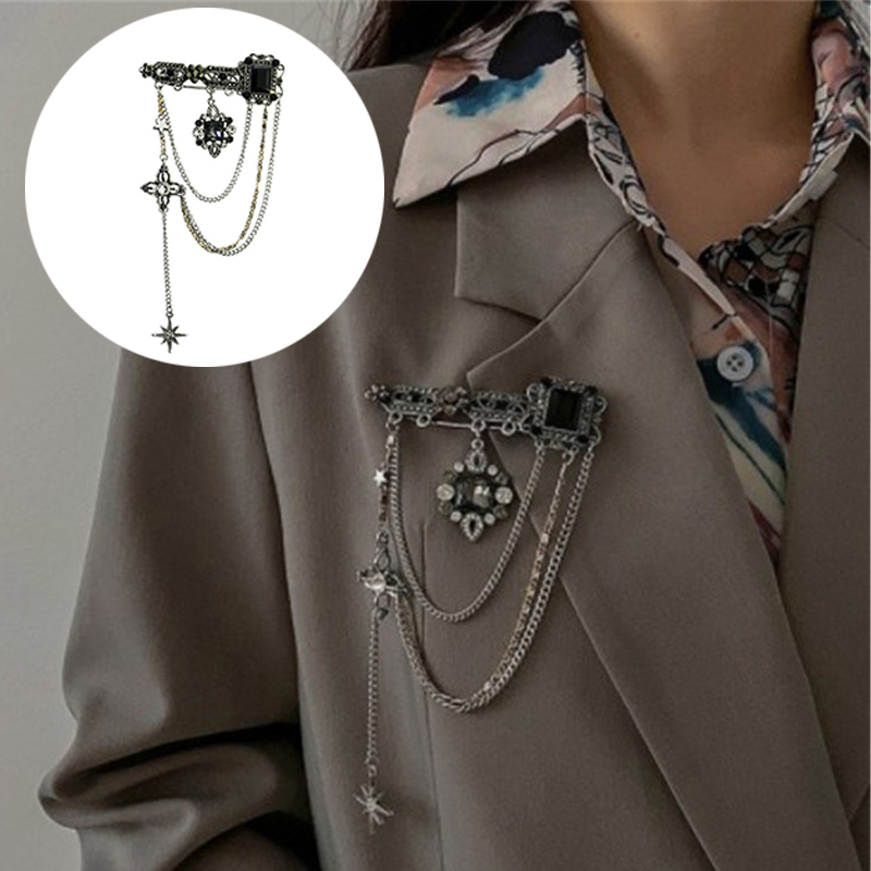 Dark Style Tassel Pendant Brooch Vintage Baroque Brooches Decoration Chest Chain Brooch - 图片 13