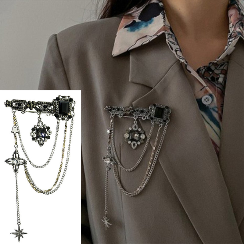 Dark Style Tassel Pendant Brooch Vintage Baroque Brooches Decoration Chest Chain Brooch - 图片 8