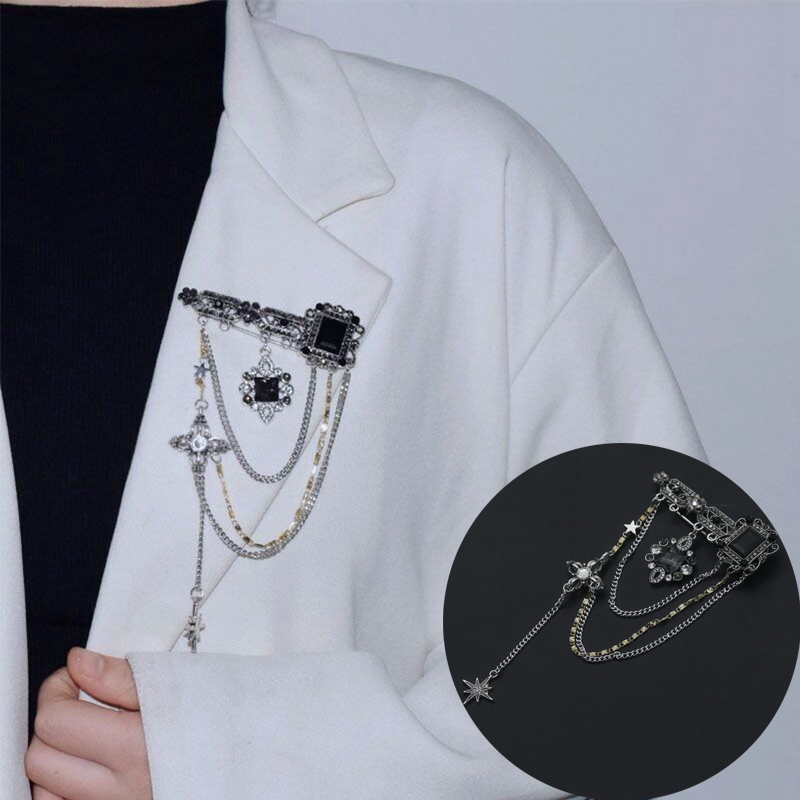 Dark Style Tassel Pendant Brooch Vintage Baroque Brooches Decoration Chest Chain Brooch - 图片 9