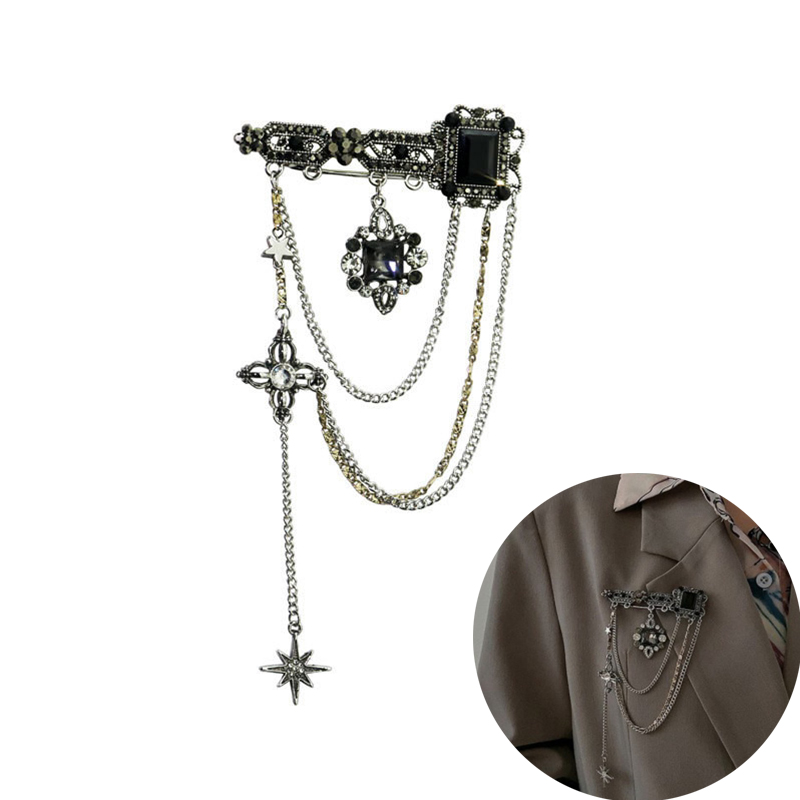 Dark Style Tassel Pendant Brooch Vintage Baroque Brooches Decoration Chest Chain Brooch - 图片 11