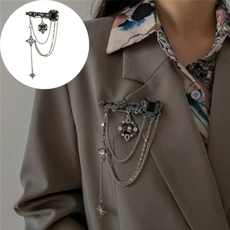 Dark Style Tassel Pendant Brooch Vintage Baroque Brooches Decoration Chest Chain Brooch - 图片 10