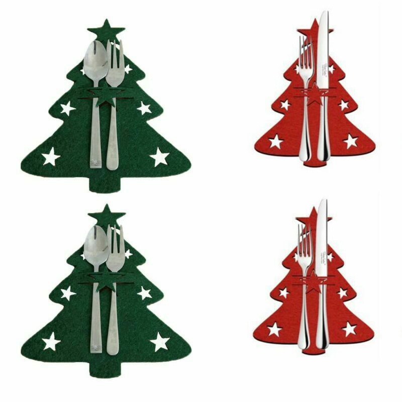 4X Christmas Cutlery Silverware Knifes Forks Bag Kitchen Xmas Table Decor - 图片 10