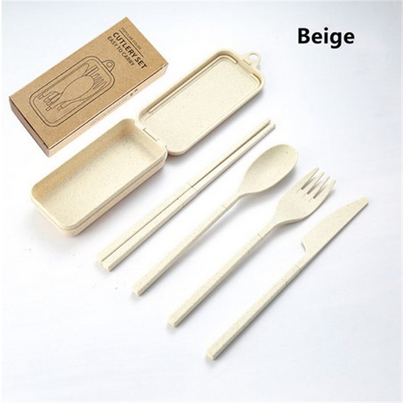 4Pcs Wheat Straw Dinnerware Set Portable Tableware Knife Fork Spoon Chopsticks Set Travel Cutlery Set Eco-Friendly Utensil Box - 图片 13