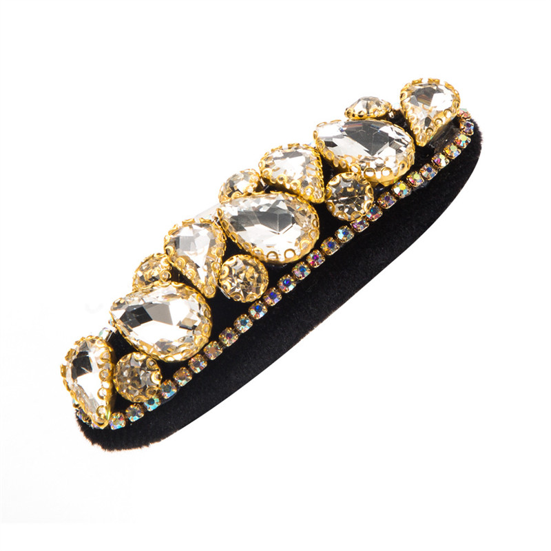 Retro Women's Side Bang Clip Broken Hair Hairpin Headband Super Shiny Glass Drill Sponge Barrettes - 图片 3