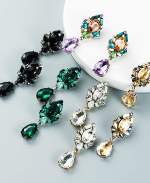 Alloy Inlaid Drop-Shaped Glass Drill Baroque Earrings Women Simple Fashion