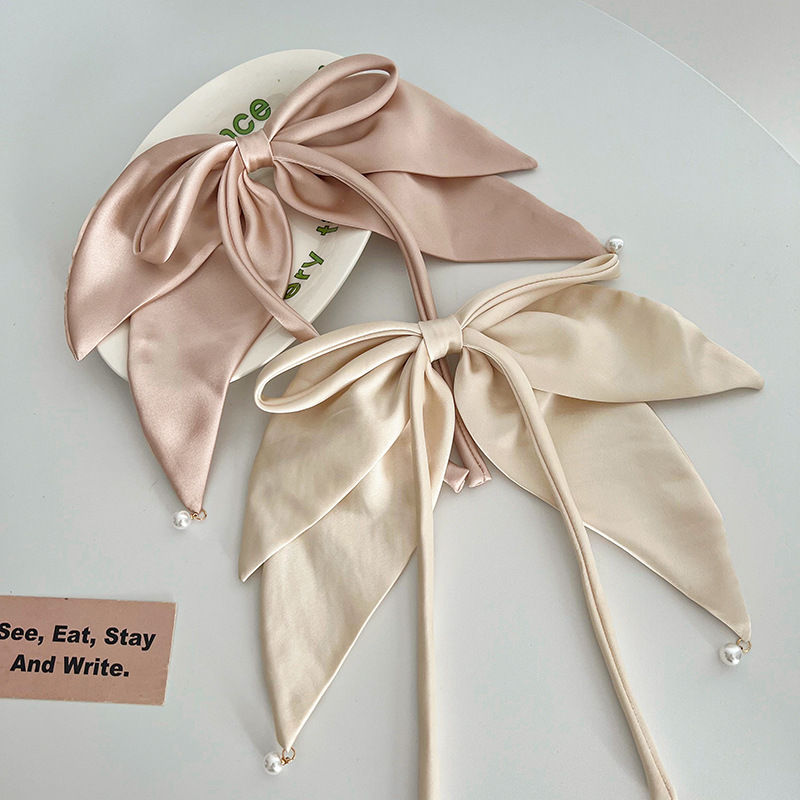 Solid Color Satin Fabric Ribbon Bowknot Barrettes Spring Clip Hair Accessories Fashion - 图片 5