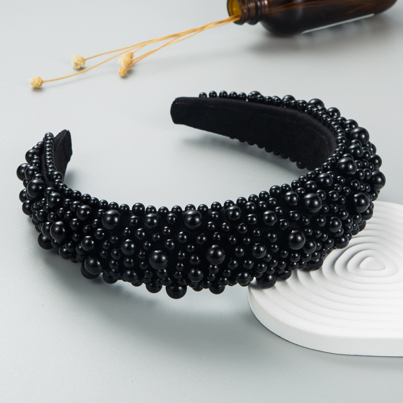 Headband Baroque Sponge Pearl Hair Accessories Women's Handmade Beaded Wide-Edged Fashion - 图片 6