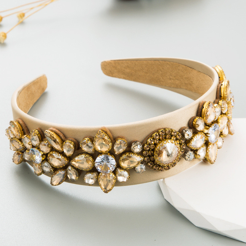 Retro Wide Edge Baroque Style Headband Inlaid Rhinestone Hair Hoop Fashion Women - 图片 5