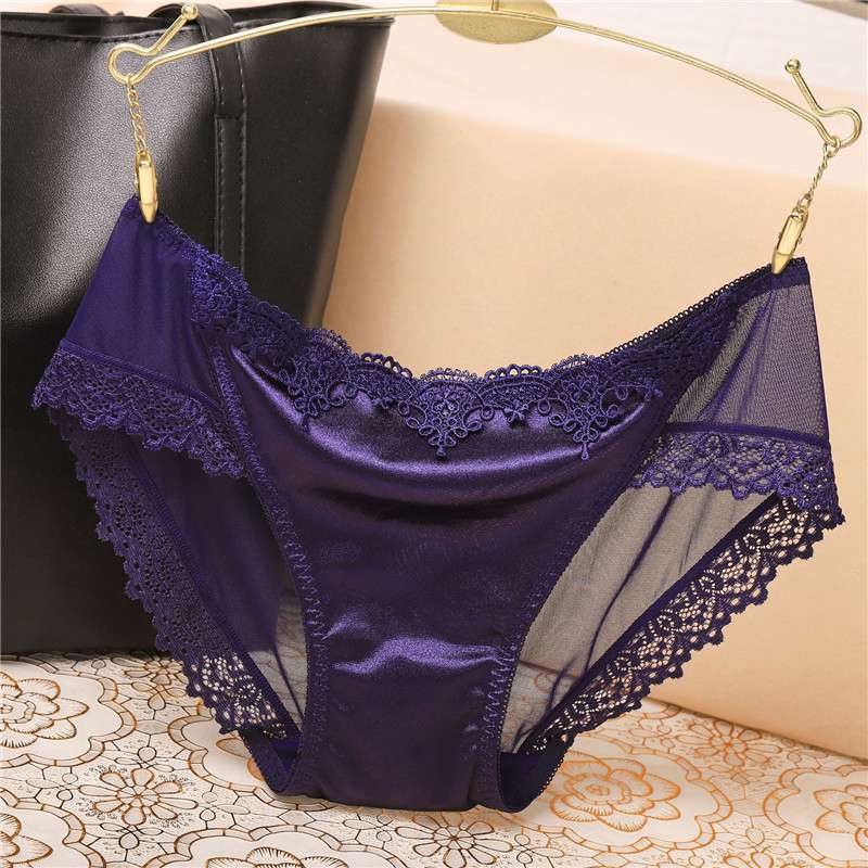 Sexy Women Shiny Satin Lace Knickers Briefs Panties Seamless Underwear Lady - 图片 4