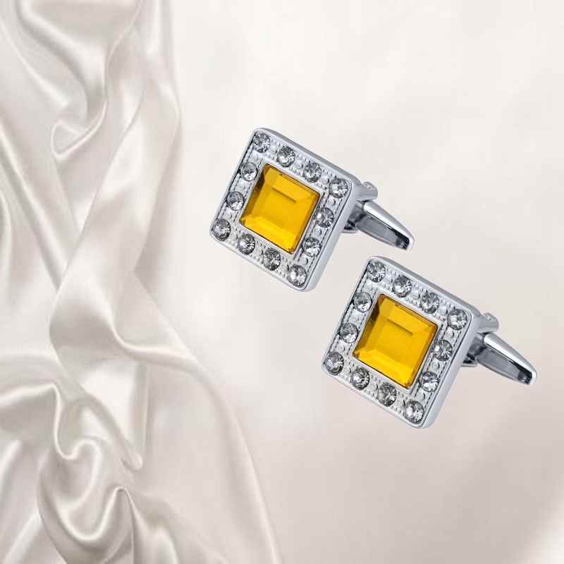 QUALITY MEN'S SILVER COLORFUL CRYSTAL SQUARE CUFFLINKS WEDDING CUFF LINKS - 图片 5