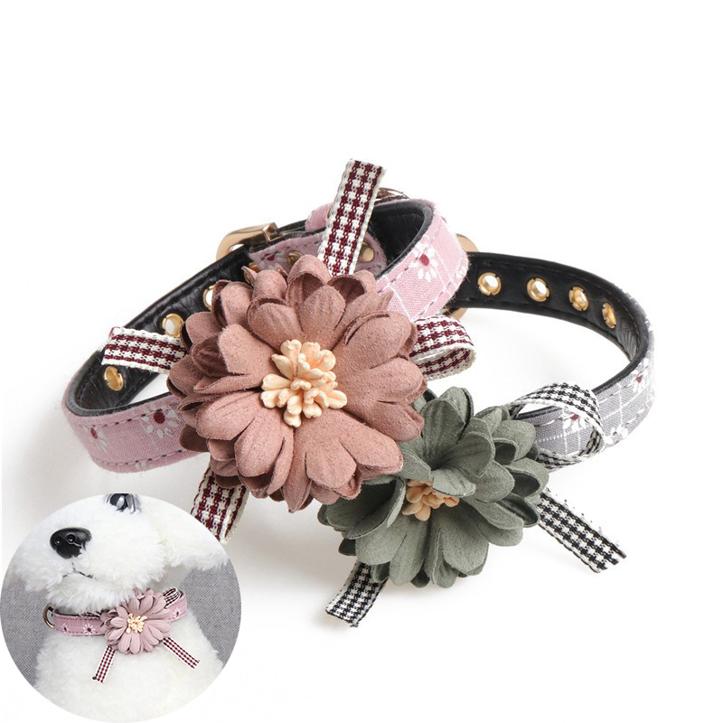 Dog Cat Puppy Collar Adjustable Leather Flower Necklace Bow Tie Neckerchief - 图片 15
