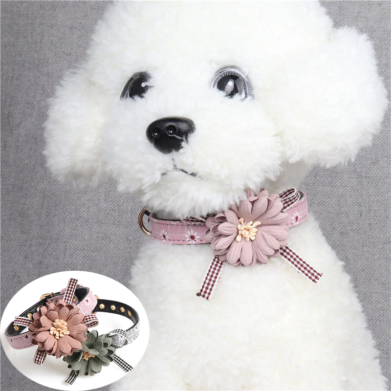 Dog Cat Puppy Collar Adjustable Leather Flower Necklace Bow Tie Neckerchief - 图片 16