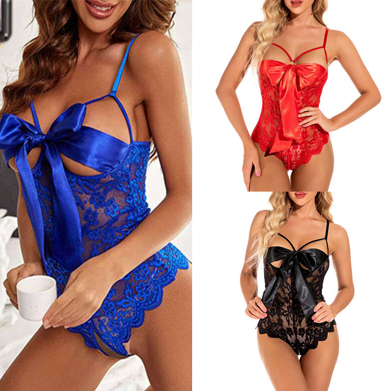 Womens Sexy Bowknot Lingerie Open Crotch Bodysuit Babydoll Underwear Nightwear - 图片 25