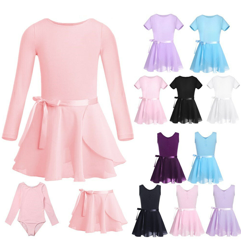 UK Kids Girls Cotton Tutu Skirt Ballet Dance Leotard Romper with Chiffon Dress - Image 12