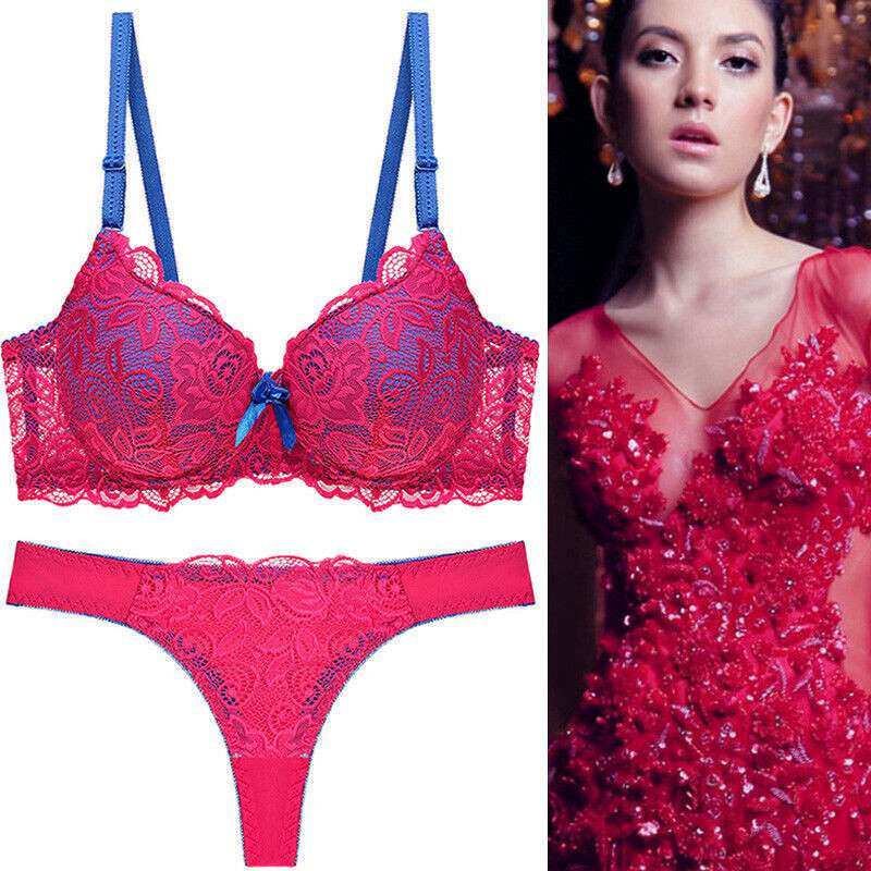 Sexy Women Push Up Bra Set Floral Lace Lingerie Bra & Thong Ladies Underwear BC - 图片 6