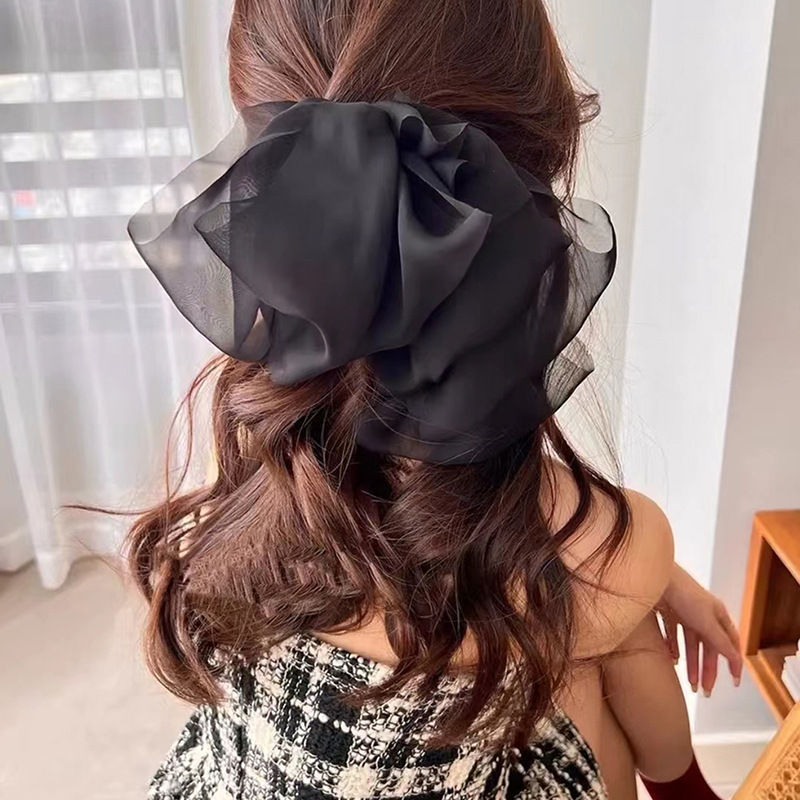 Multi-Layer Tulle Chiffon Large Bow Barrettes Ultra-Thin Pleated Spring Clip Hair Accessories - 图片 3