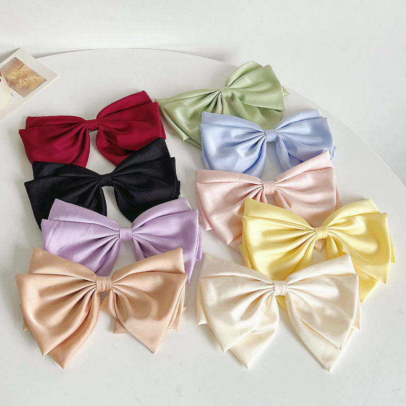 Vintage Bow Headwear Barrettes Satin Head Clip Spring Clip Hairpin Female Hair Accessories