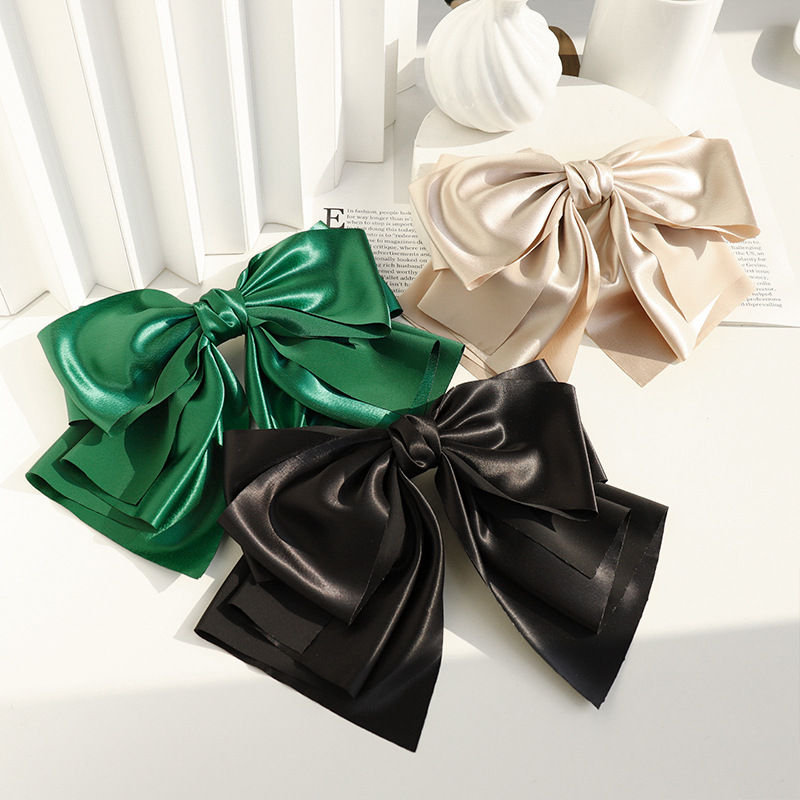 Clip Hair Accessories Women's Head Clip Textured Satin Multilayer Bow Barrettes Headband - 图片 3