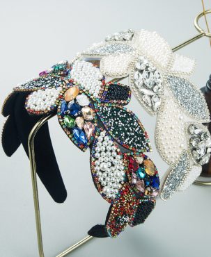 Fashion Ball Rhinestone Pearl Leaf-Shaped Baroque Headband Exaggerated Wide-Brim Hair Accessories