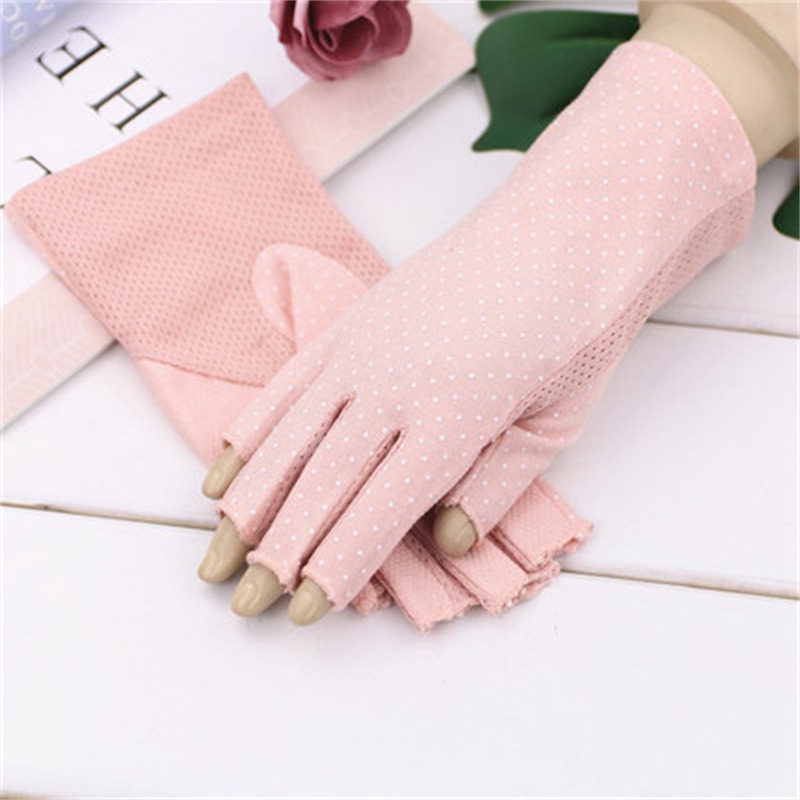 Summer Sun Protection Gloves Half Finger Women's Short Uv Protection Driving Ultra-Thin Cycling Leakage Finger Pure Cotton Open Finger Riding - 图片 3