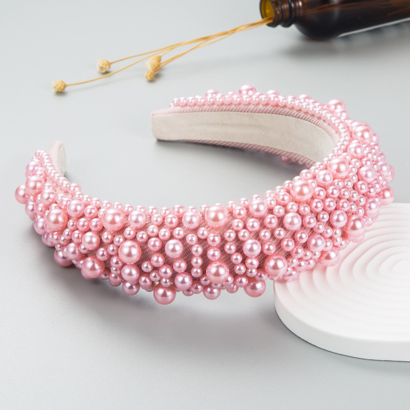 Headband Baroque Sponge Pearl Hair Accessories Women's Handmade Beaded Wide-Edged Fashion - 图片 7