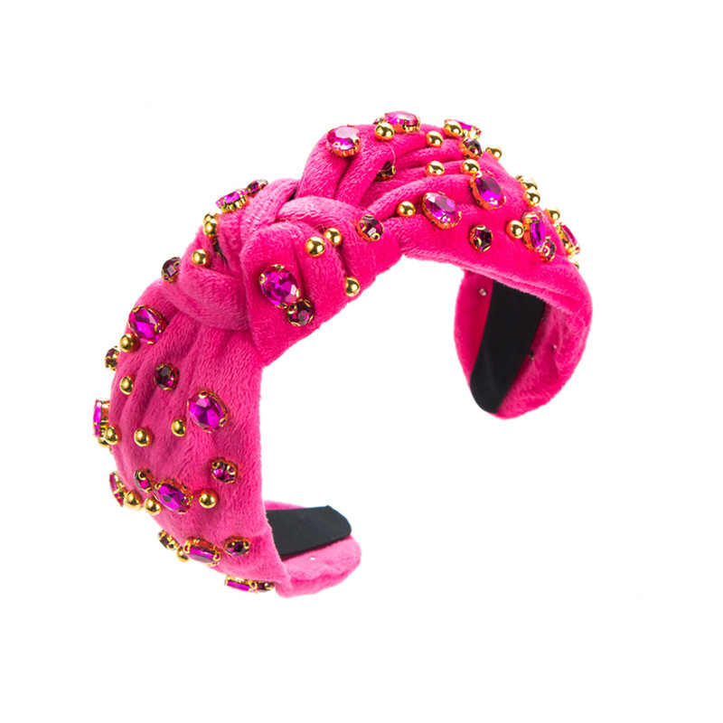 Baroque Wide Brim Hair Band Flannel Fabric Diamond Beaded Headband Hair Accessories - Image 3