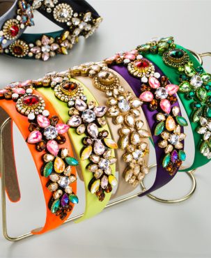 Retro Wide Edge Baroque Style Headband Inlaid Rhinestone Hair Hoop Fashion Women