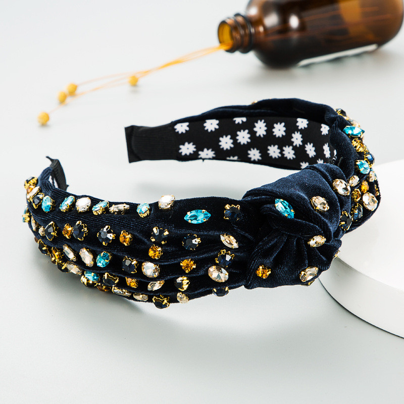 Fashion Gold Velvet Handmade Sewing Full Diamond Headband Retro Baroque Hair Accessories - 图片 4