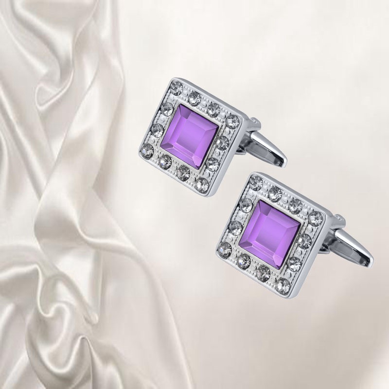 QUALITY MEN'S SILVER COLORFUL CRYSTAL SQUARE CUFFLINKS WEDDING CUFF LINKS - 图片 6