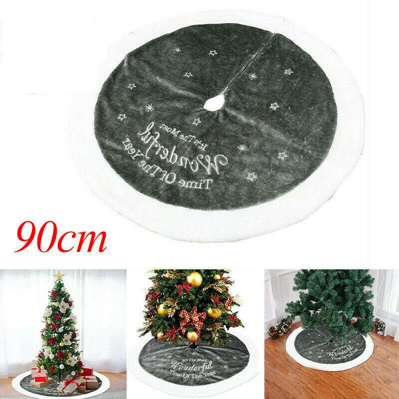 90cm Luxury Grey Fur Christmas Tree Skirt Festive Home Xmas Snowflake Decor - Image 3