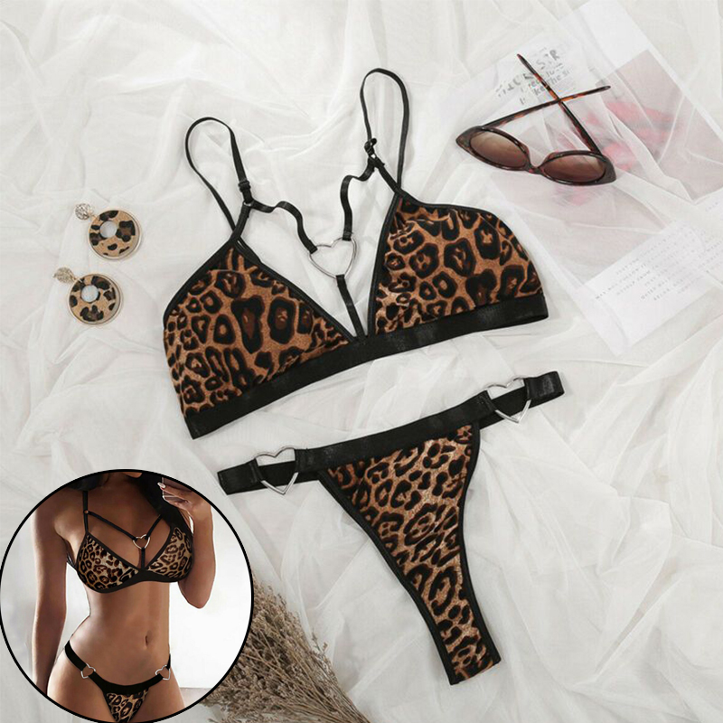 Women Leopard Push Up Bra Thong Sexy Babydoll Lingerie Set Nightwear Underwear - 图片 17