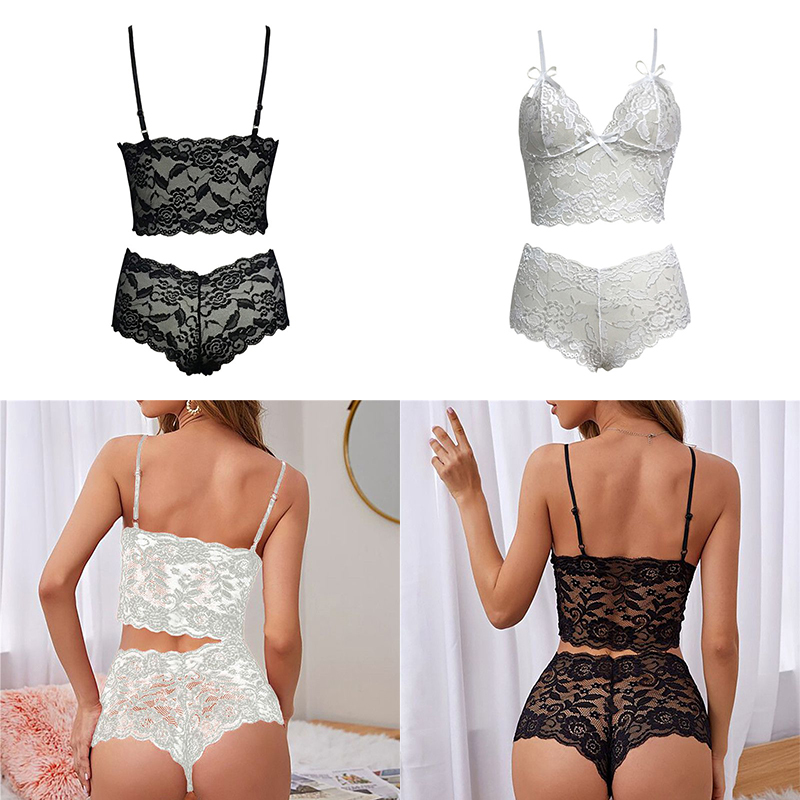 Sexy Lingerie Underwear Suits For Women 2024 Black Shorts Solid Lace White Vest Camisole Tube Top Panties Suit Flower Printed - 图片 18