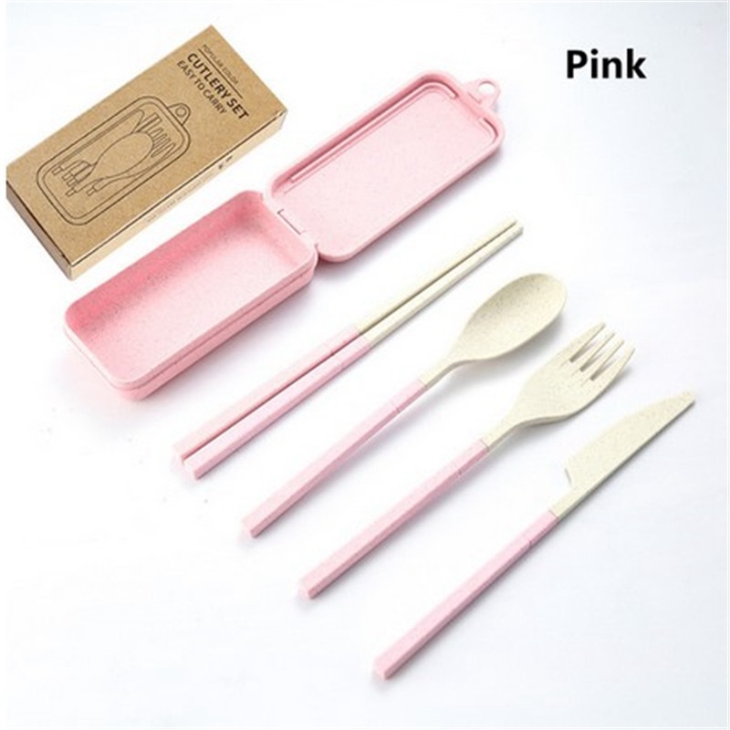 4Pcs Wheat Straw Dinnerware Set Portable Tableware Knife Fork Spoon Chopsticks Set Travel Cutlery Set Eco-Friendly Utensil Box - 图片 11