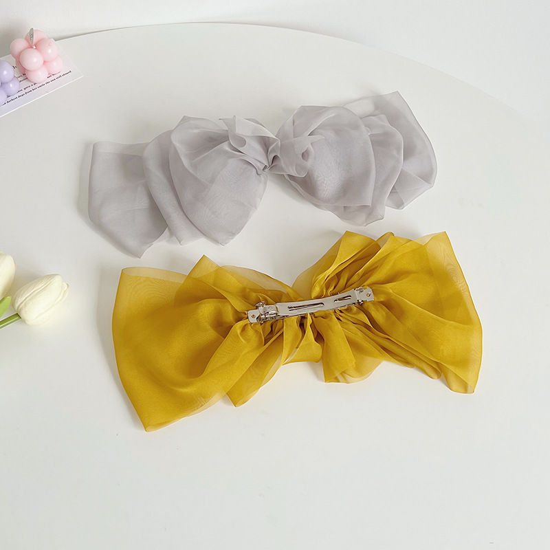 Multi-Layer Tulle Chiffon Large Bow Barrettes Ultra-Thin Pleated Spring Clip Hair Accessories - 图片 4