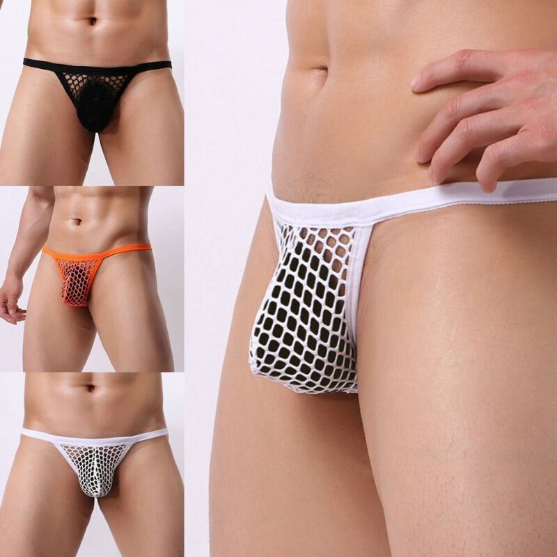 Men's Sexy Mesh Net See Through Underwear Thong Bikini Briefs G-String Knickers